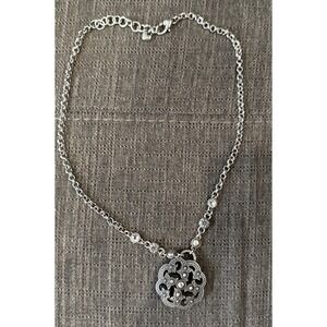 Brighton 20 Inch Necklace Silver Tone, Flower Style Pendant With 17 Rhinestones